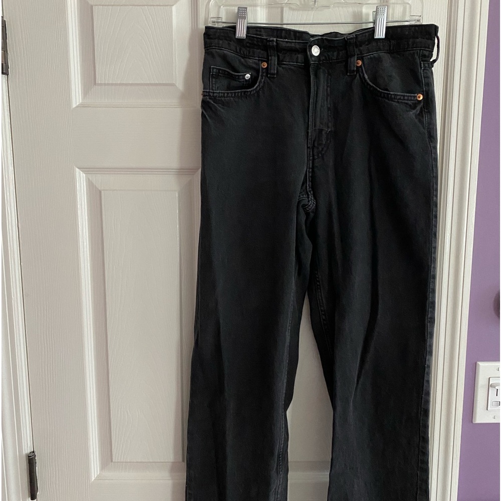 Black straight leg, mid-rise jeans